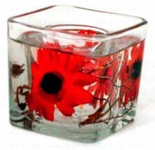 Flameless ORANGE SUNFLOWERS Forever Candle Glass Cube Design With Flicke... - $24.20
