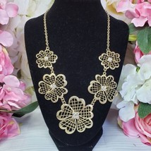 Clear Rhinestone Gold Tone Floral Fashion Necklace Statement Bib - £12.67 GBP