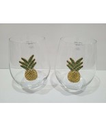 Jeweled Rhinestone Pineapple Stemless Wine Glasses Home Decor Set of 2 - £26.10 GBP