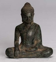 Antique Khmer Style Bronze Seated Enlightenment Angkor Buddha Statue -11cm/4&quot; - £170.67 GBP