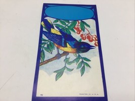 Broom Label Vintage 1930&#39;s Blue Bird Yellow Belly Litho Branch Berries 6&quot; x 3.5&quot; - £5.41 GBP