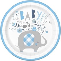 Blue Floral Elephant 8 Ct Luncheon Plates 9&quot; Boy Baby Shower - £2.56 GBP