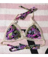 Victoria&#39;s Secret Tapestry Floral Print Crochet Surf Triangle Bikini Top... - £43.14 GBP