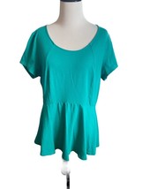 Isaac Mizrahi LIVE Shirt Women’s Large Short Sleeve Peplum Knit Top Dark Aqua - £12.48 GBP