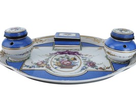 Antique Sevres Style French Porcelain Inkwells/tray/Match box - £241.78 GBP