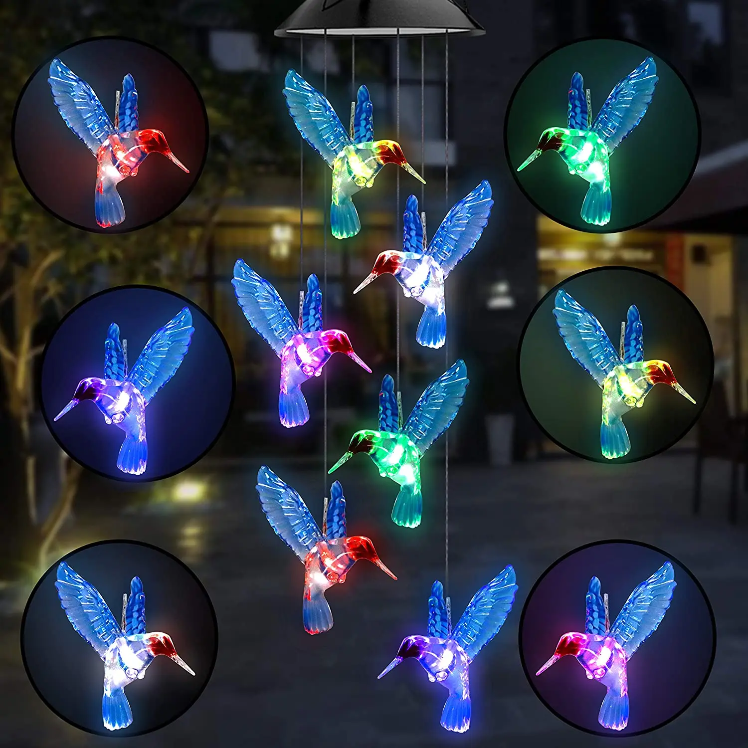 Color Changing LED Solar Power Lamp Hummingbird Wind Chimes Garden Decoration Ya - £164.10 GBP