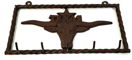 Texas Longhorn 5 Hook Rack Hanger Western Heavy Rustic Metal 14.5&quot; x 2.2... - £17.15 GBP