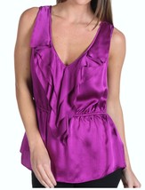 NEW REBECCA TAYLOR silk ruffled top 4 designer sleeveless purple luxe ve... - £69.77 GBP