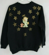 Hanes Her Way Black Sweatshirt With Christmas Angel &amp; Stars Size Large - $275.49 MXN