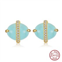 Exquisite Oval Shape Natural Aquamarine Stud Earrings in Solid 925 Sterling Silv - $38.31