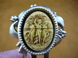 chm36-6) 3 Three muses Graces dancing ivory cameo hair pin Brown stick HAIRPIN - £26.30 GBP