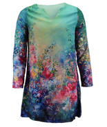 Women&#39;s Long Sleeve Floral Garden Print Lightweight T-shirt Dress 2XL - $313.63 MXN