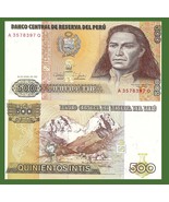 Peru P134b, 500 Intis, Tupac Amaru II /  mountain climber in Andes mount... - $0.99