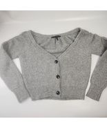 White House Black Market Grey Cropped Cardigan Sweater Sz M Ruched Shoul... - $21.85 CAD