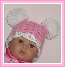 Hats For Preemies, Pink Preemie Hat, Extra Small Pink Hat, White Snow Balls Hat - £8.79 GBP