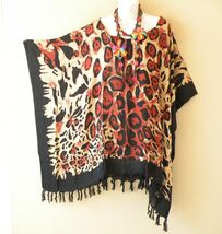 KB430 Leopard Print Batik Women Kaftan Poncho Tunic Women Blouse Top up ... - $24.90