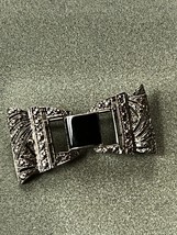 Vintage Art Deco Style Faux Silvertone Marcasite w Black Enamel Center BOW Tie - £9.02 GBP