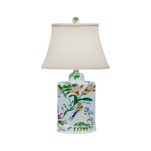 Floral Bird Motif Porcelain Tea Caddy Table Lamp 19.5&quot; - £157.90 GBP