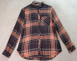 Beach Lunch Lounge Shirt Womens Small Multi Plaid Flannel Collared Button Down - £14.05 GBP