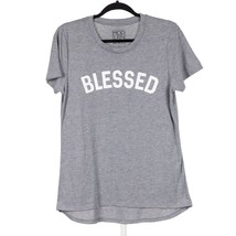 Modern Lux Womens Blessed TShirt L Gray Short Sleeve Stretch Crew Neck - £12.36 GBP