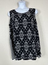 NWT Avenue Womens Plus Size 22/24 (2X) Blk/Wht Floral Stripe Shirt Sleeveless - £19.68 GBP