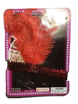 Roaring 20&#39;s Red Sequined Showgirl Flapper Headband w/ Feather Plume Halloween - £1.53 GBP