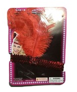 Roaring 20&#39;s Red Sequined Showgirl Flapper Headband w/ Feather Plume Hal... - £1.51 GBP