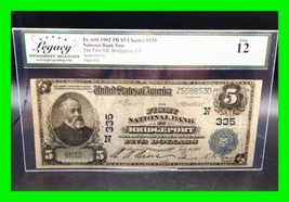 1902 $5 First National Bank Of Bridgeport CT Large Note ~ Legacy Fine 12  - $791.99