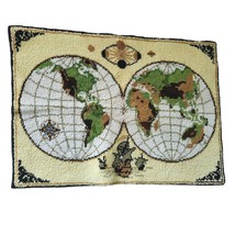 Vintage Globe World Shag Latch Hook Tapestry Rug Wall Hanging - £60.02 GBP