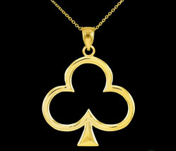 14k Solid Yellow Gold Lucky Shamrock Four Leaf Clover Irish Pendant Necklace - £114.74 GBP+