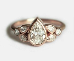 2.00 Ct Pear Cut Diamond Bezel Set Antique Engagement Ring 14K White Gold Plated - £80.39 GBP