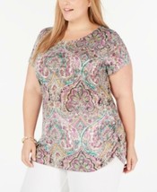 MSRP $60 I.n.c. Plus Size Printed Ruched-Side Top Pink Size 2X - £12.87 GBP