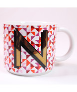 West Elm Initial Coffee Mug Gold Letter “N” Cup With Geometric Design Pi... - $10.65