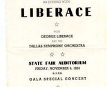 Liberace Dallas Symphony Orchestra Progam State Fair Auditorium 1953  - $21.75