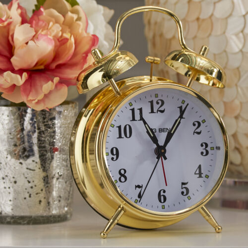 Desk Bed Big Ben Twin Bell Alarm Clock Gold - $20.81