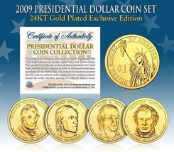 2009 USA MINT GOLD PRESIDENTIAL $1 DOLLAR 4 COINS SET Certified Gift Box  - $21.87