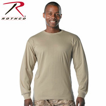 Large Cotton Long Sleeve Tshirt DESERT SAND Tan Tee Shirt Military Rothco 8597 L - £11.00 GBP