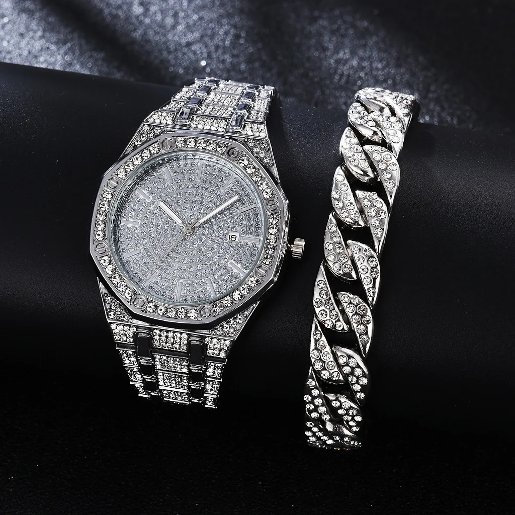 Diamond watch for mens top brand for men luxury iced out gold watch hip hop quartz thumb200