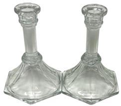 HOMCO Clear Glass Column Hexagon Taper Candle Holder Set Of 2 Home Interiors image 2