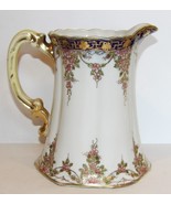 NIPPON MORIAGE PITCHER 7&quot; HAND PAINTED COBALT PINK FLORAL RAISED GOLD~BE... - $133.64