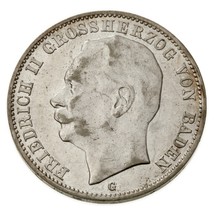 1912-G German States Baden 3 Mark (About Out of Circulation, Au) Km #280... - €58,35 EUR