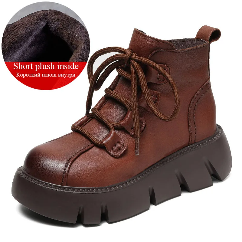 Fashion Women Platform Ankle Boots Winter Thick Bottom Genuine Leather Side Zipp - $119.44