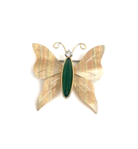 Vintage Butterfly Brooch 14K Gold Overlay Signed Jade Crystal 1970s Pin Krementz - $30.00