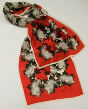 Vera Neumann Vintage Scarf Printed Silk Maple Leaf Red Ivory Black A17 - £26.33 GBP
