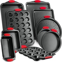 Nutrichef w/Heat Red Silicone Handles, Oven Safe, 10 Piece - £75.49 GBP