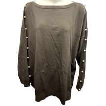 Talbots Women 3Xp petite Black Sweater pearl long sleeve blouse embellis... - $27.54
