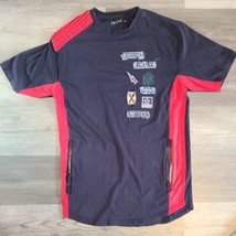 Focus Quality Wear Patches Embroidered Navy Blue &amp; Red Mens XL T-Shirt - £15.19 GBP