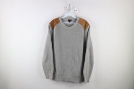J Crew Mens Size Large Suede Shoulder Chunky Ribbed Knit Crewneck Sweate... - $49.45