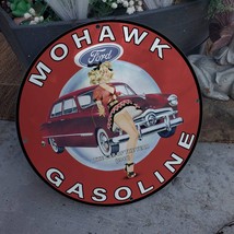 Vintage 1948 Mohawk Gasoline &#39;&#39;Ford Car Of The Year&#39;&#39; Porcelain Gas &amp; Oil Sign - £98.21 GBP
