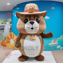 Brown Hamster mascot costume character dressed with a One-Piece Swimsuit and Hat - £1,009.77 GBP